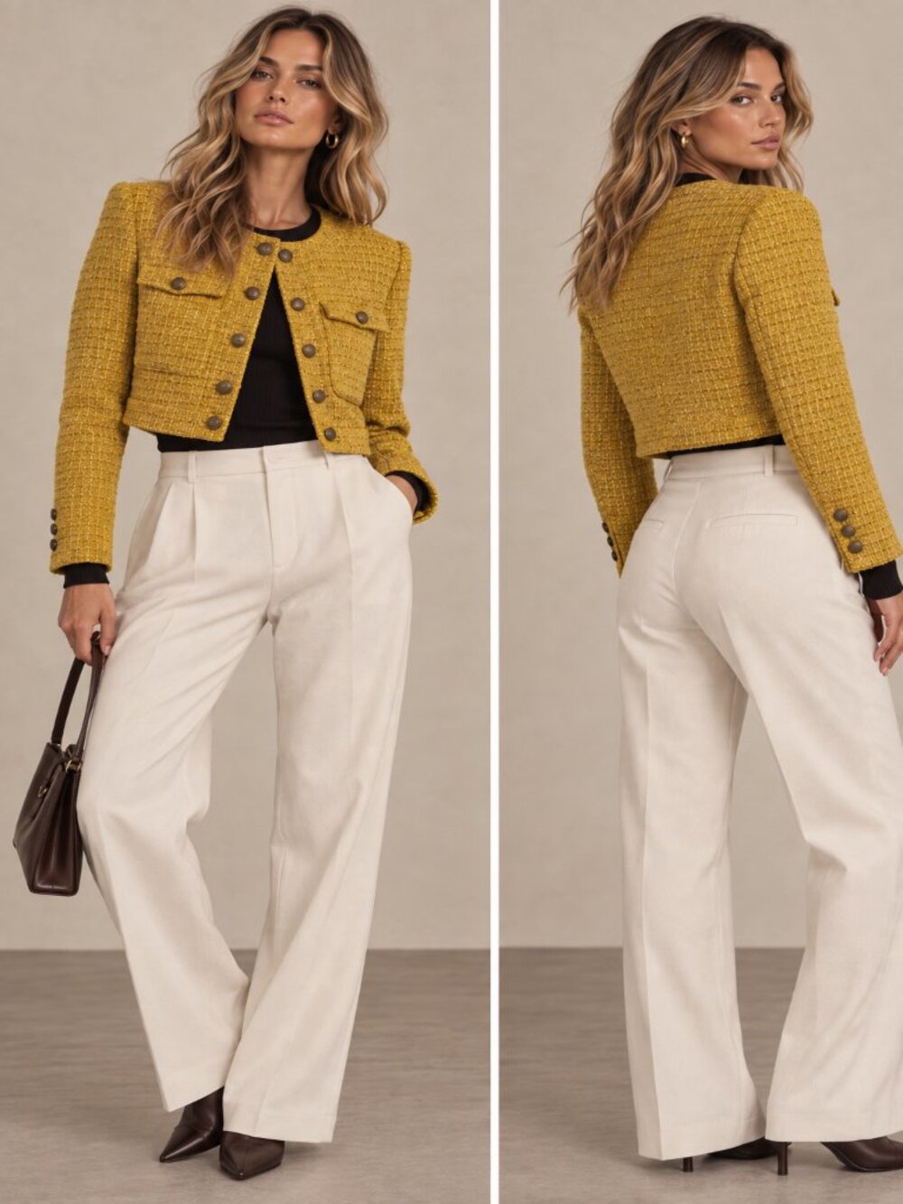 Zara Tweed Cropped Blazer Jacket Size Medium